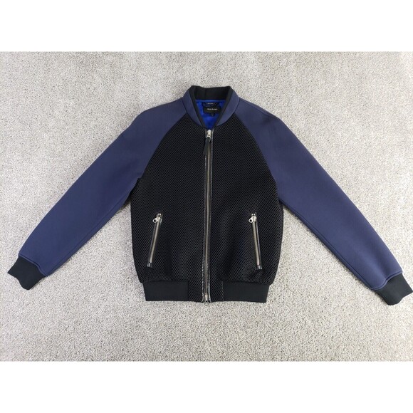 Mackage Montreal Men's Bomber Jacket 38 Small Blue Black Full Zip Polyester
